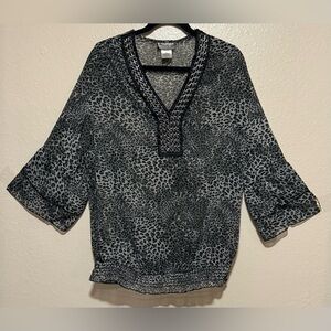 Evolution Leopard Print V-Neck Blouse | Semi-Sheer Top | 3/4 Sleeve Women’s 1X